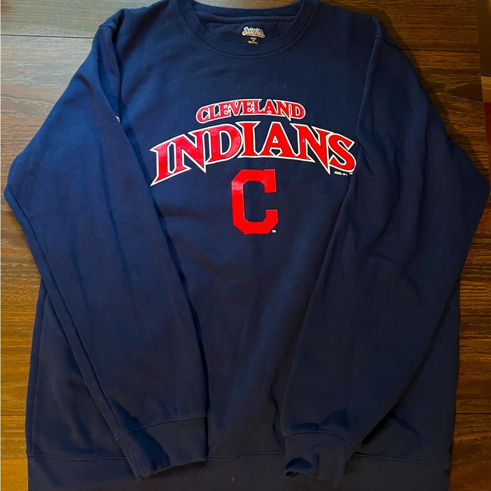 Stitches Sweatshirt Adult XL Blue Cleveland Indians MLB Baseball Crewneck Wahoo